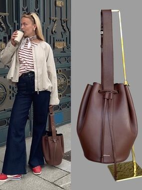 SEZANE Chocolate Brown Smooth Leather RARE Marcel Bucket Bag Shoulder Bag